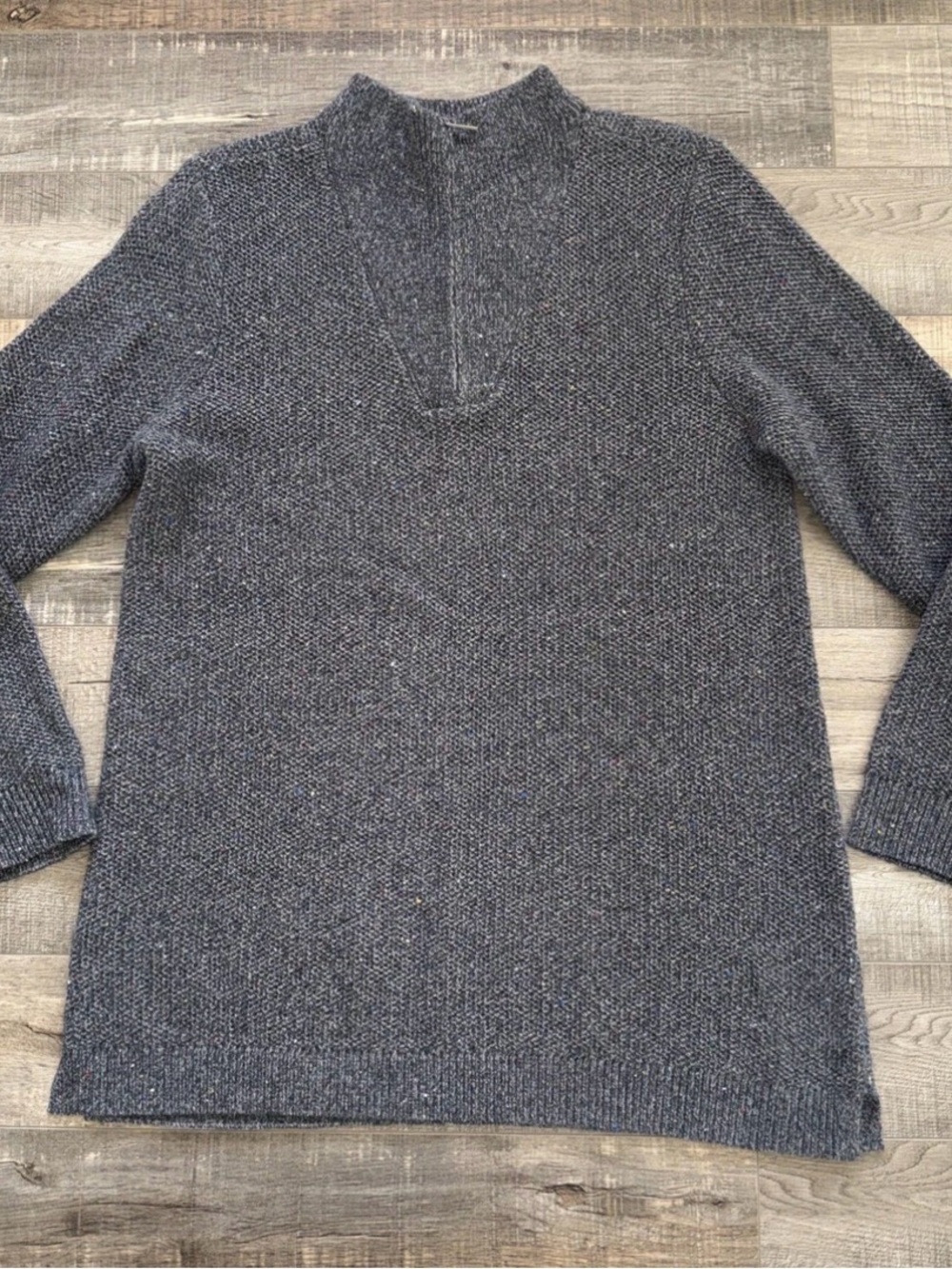 Lands End women’s long Gray Knit Quarter-Zip Sweater